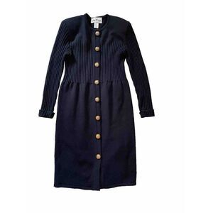 Vintage Ami Knits Dress Knit Black Mid Length 4 Sweater Gold Ribbed